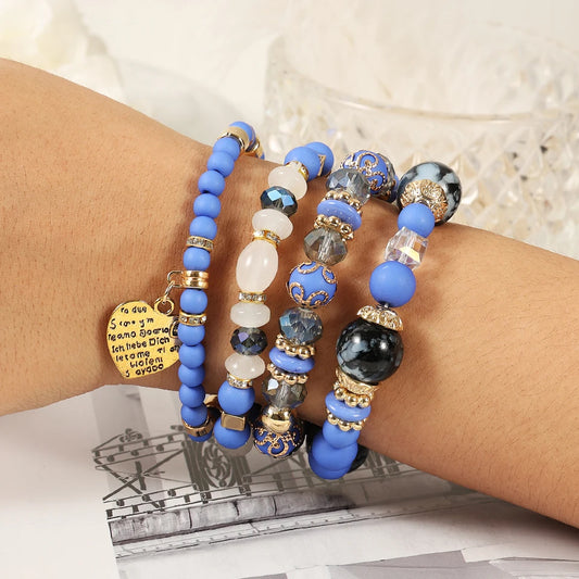 Crystal & Metal Wooden Strand Bracelets - Trendy Multilayer Jewelry