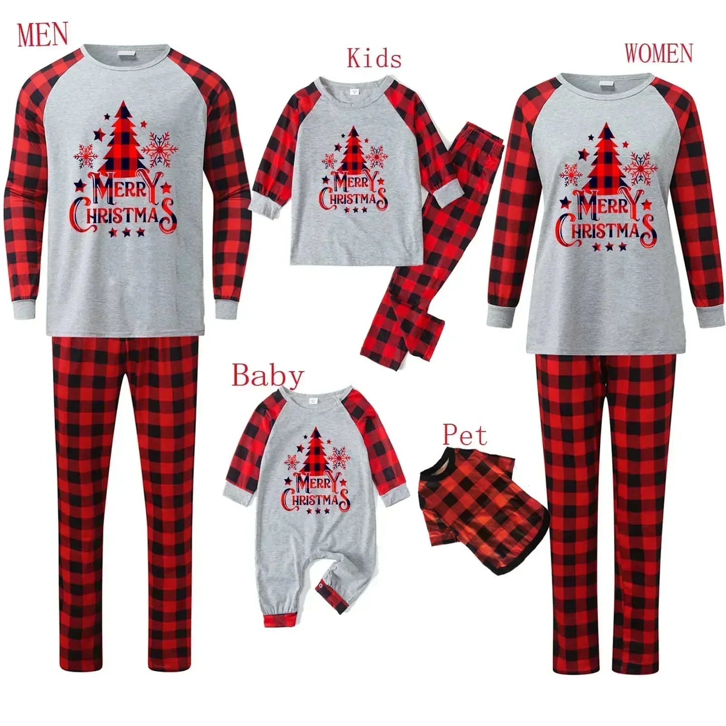 Christmas Pajamas Set for Family, Couples & Kids - Santa Tree Print Matching Outfits