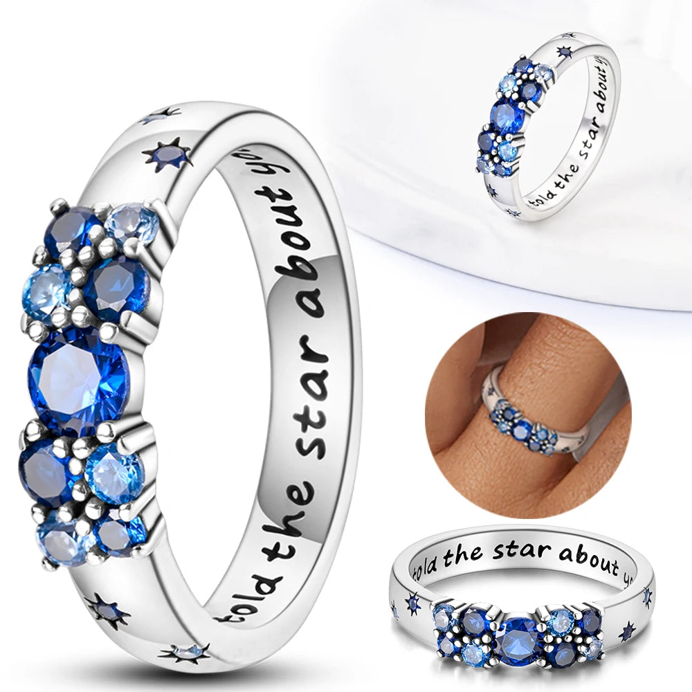 Women’s Colorful CZ Square Ring - Silver Star and Moon Jewelry