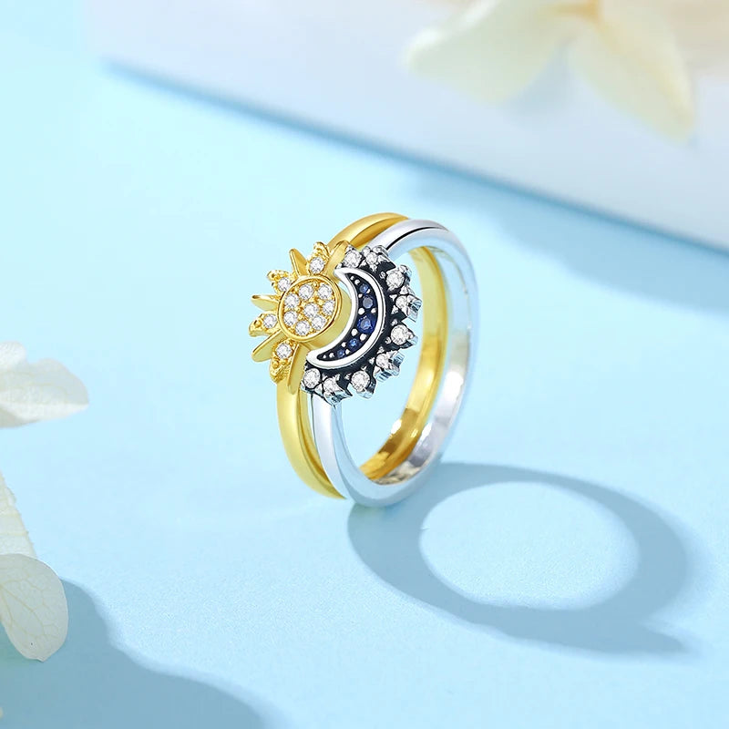 Stackable Moon and Sun Sterling Silver Rings - Perfect Luxury Jewelry Gift