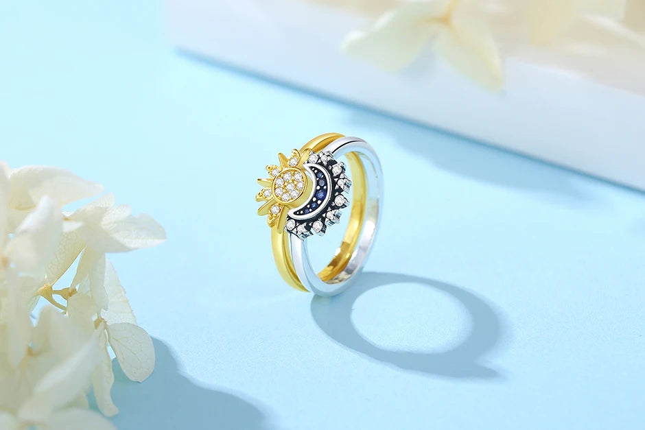 Stackable Moon and Sun Sterling Silver Rings - Perfect Luxury Jewelry Gift