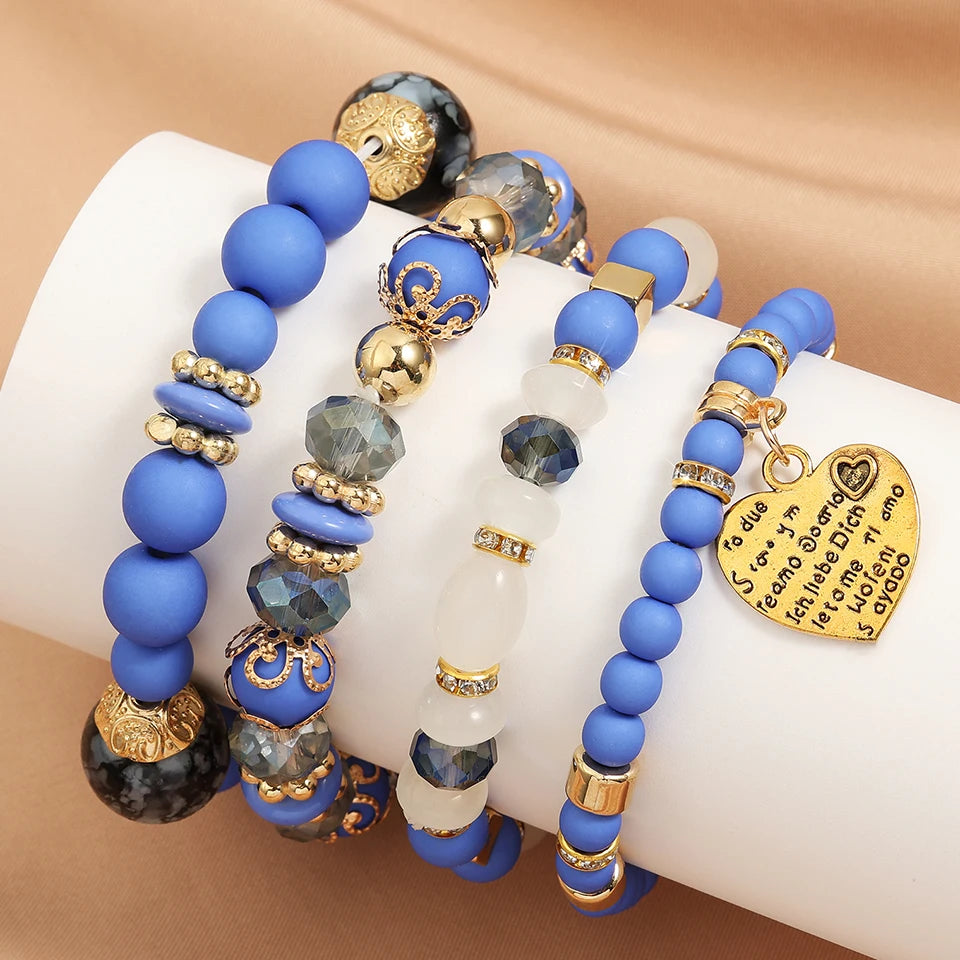 Crystal & Metal Wooden Strand Bracelets - Trendy Multilayer Jewelry