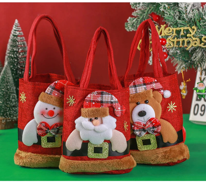 Christmas Eve Candy Handbag - Linen Cloth Storage Bag for Apples