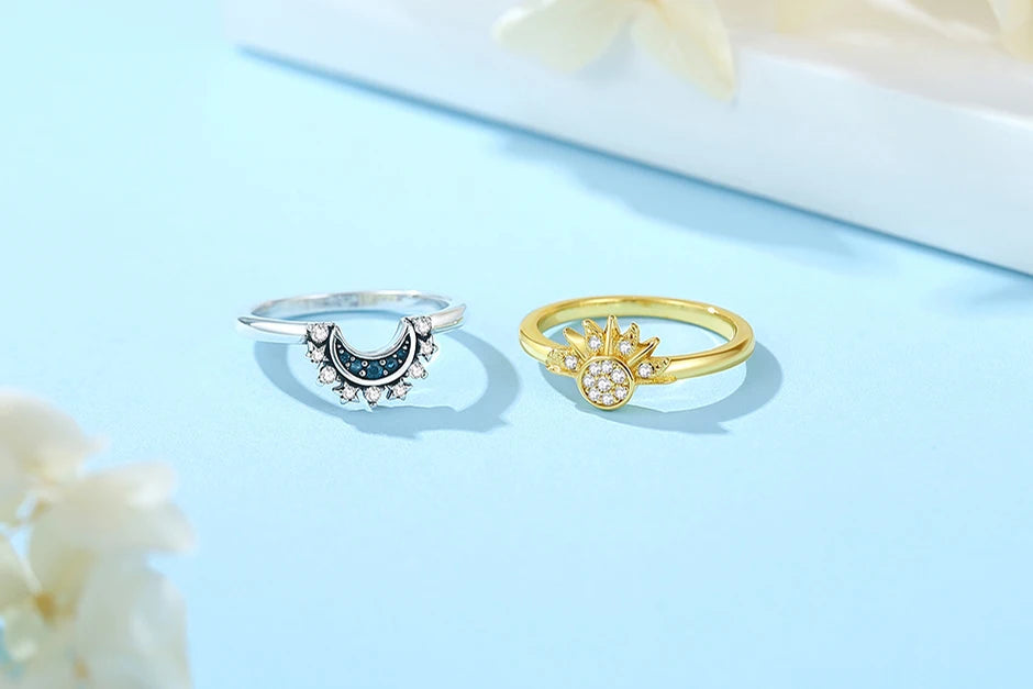 Stackable Moon and Sun Sterling Silver Rings - Perfect Luxury Jewelry Gift