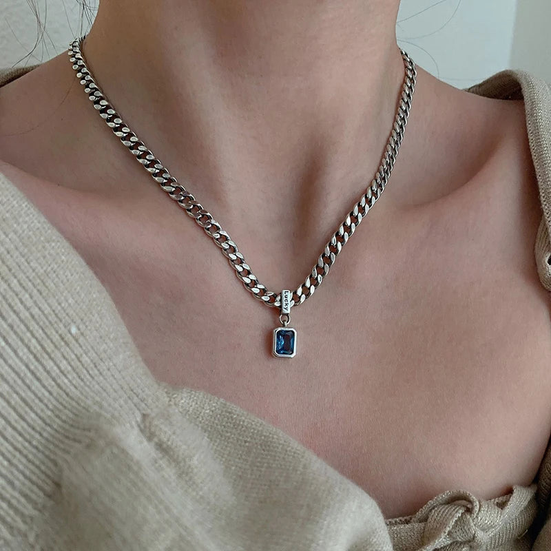 Customizable Square Blue Zirconia Necklace | Perfect for Any Occasion