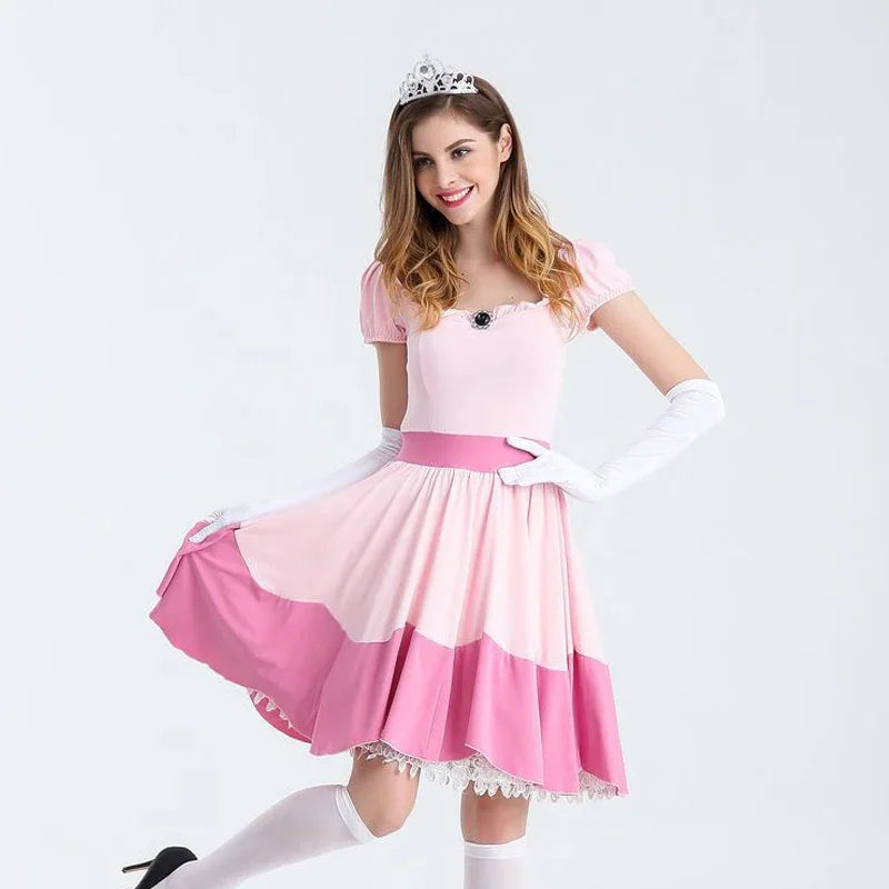 Peach Princess Costume for Women - Adult Fairy Tale Pink Princess Cosplay Fancy Dress