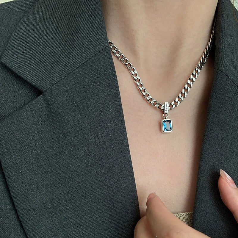 Customizable Square Blue Zirconia Necklace | Perfect for Any Occasion