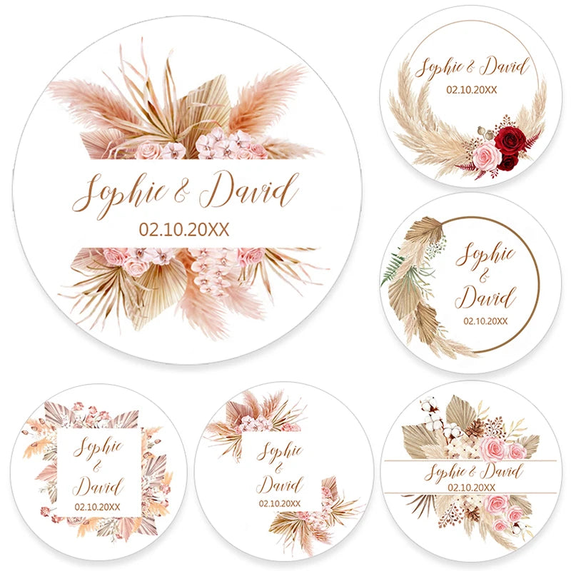 Personalized Pampas Grass Labels - Wedding & Event Decor Stickers