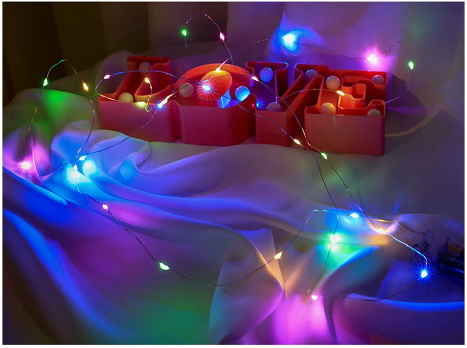 Holiday Decor with Copper Wire LED Tinsel Garland – Battery Powered for Christmas