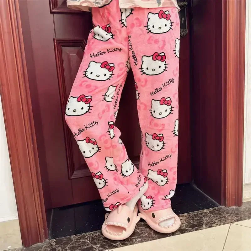 Hello Kitty Fleece Pajama Pants for Women – Thicken Anime Trousers, Ideal for Gifting