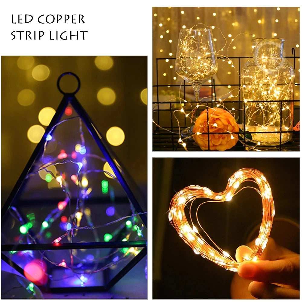 Holiday Decor with Copper Wire LED Tinsel Garland – Battery Powered for Christmas