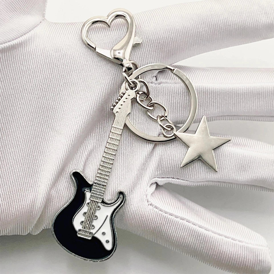 Cool Guitar Love Heart Key Chain - Trendy Punk Jewelry Gift for Him and Her