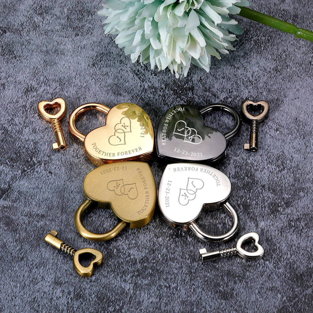 Engraved Heart Lock with Key - Ideal Honeymoon Travel Gift