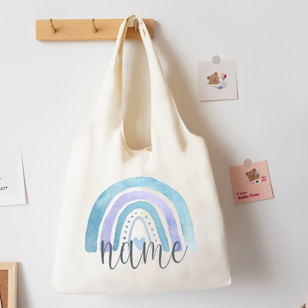 Personalised Rainbow Canvas Shoulder Bag - Custom Name Tote