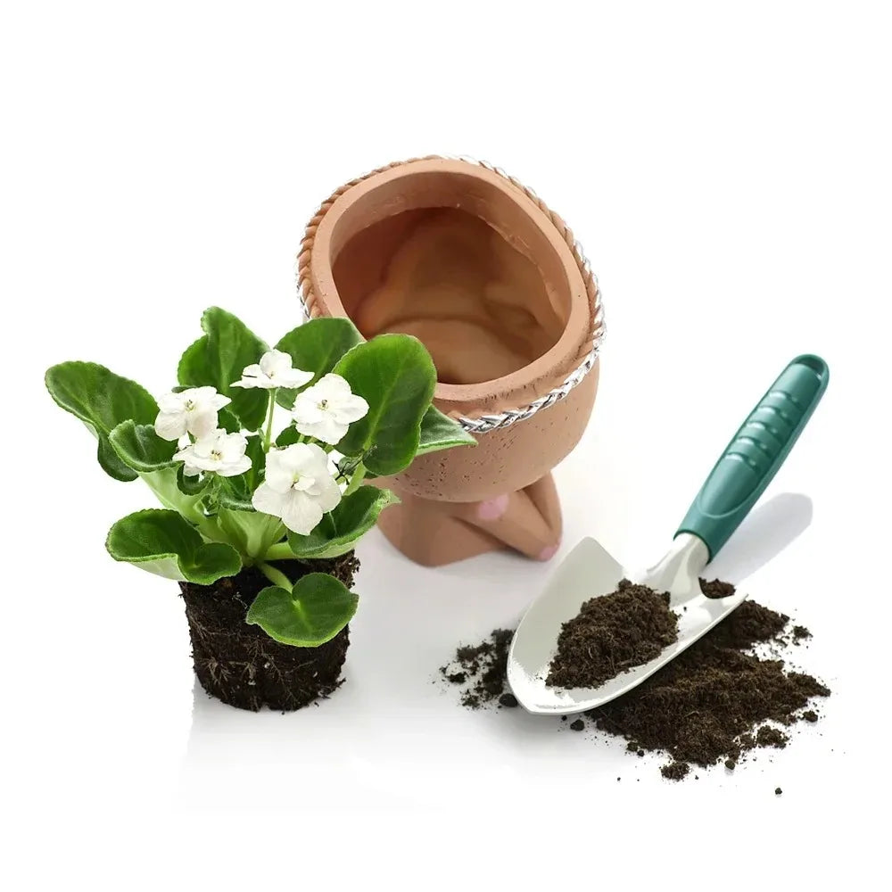 Classic Resin Face Flower Pot with Drainage | Ideal for Green Plants