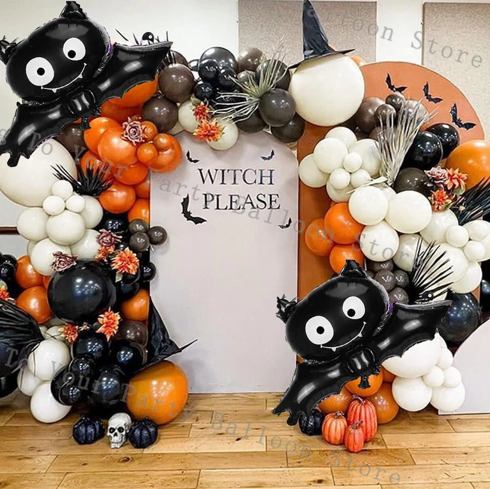 Halloween Balloon Garland Arch Kit - Skeleton & Bat Foil Balloons with Bat Stickers for Halloween Birthday Party Decor