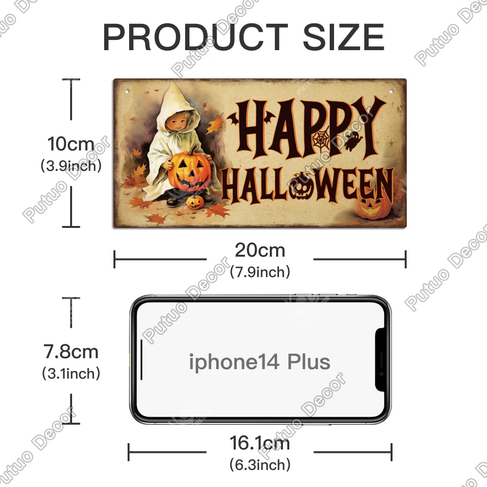 Putuo Decor Happy Halloween Wooden Sign | Hanging Plaque for Home, Cafe, Coffee Shop, Office