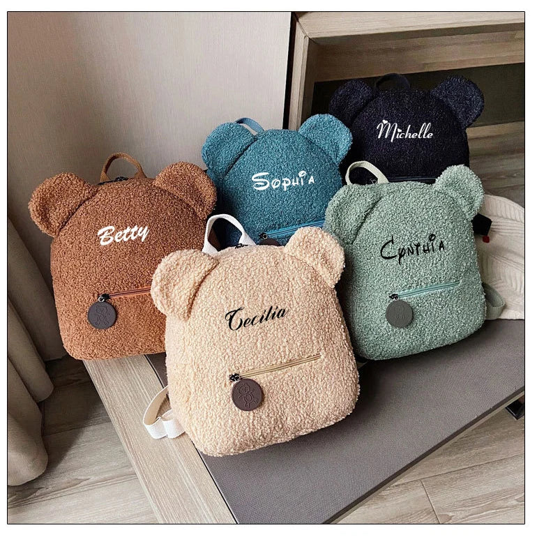 Personalized Bear Backpack for Girls - Custom Name Plush Toddler Daypack