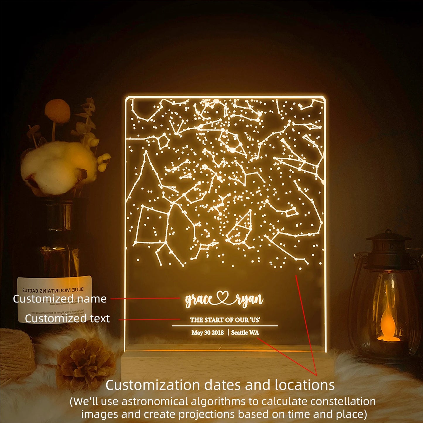 Personalized Constellation Chart Lamp | Custom Night Light for Couples