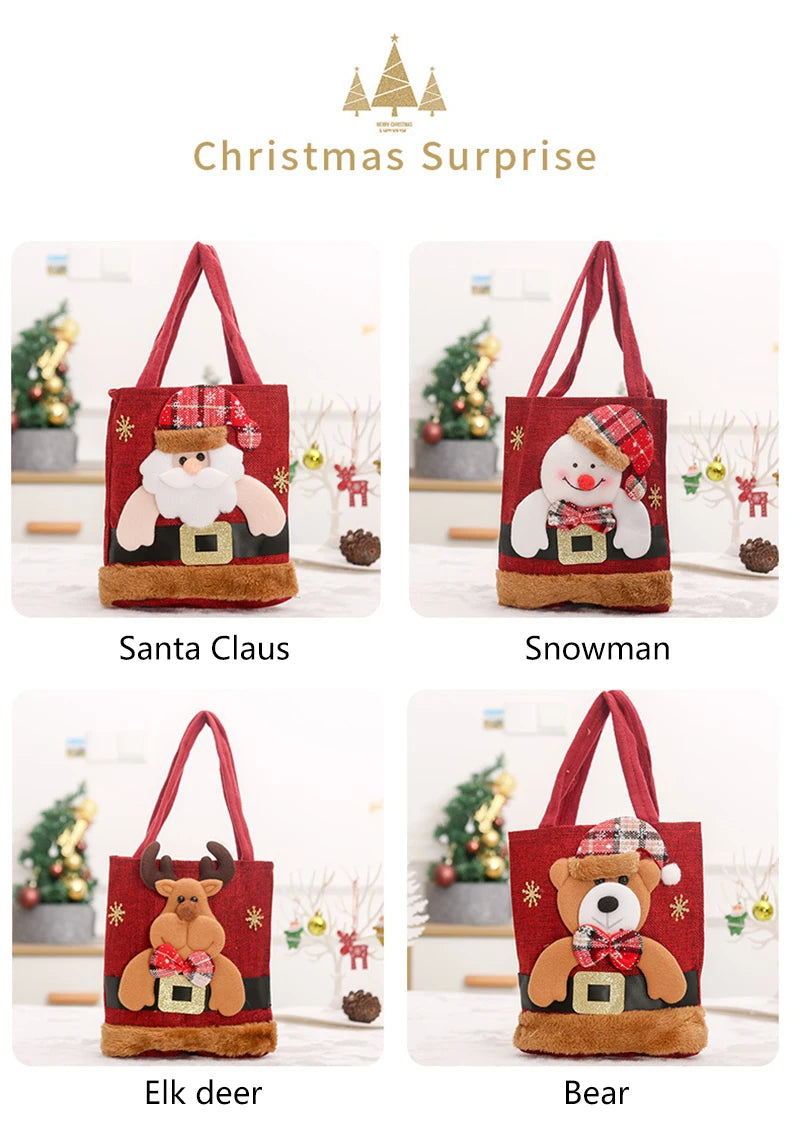 Christmas Eve Candy Handbag - Linen Cloth Storage Bag for Apples