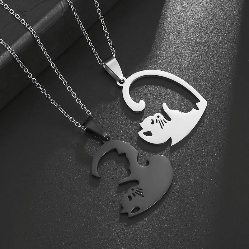 Cute Cat Pairing Necklace | Unisex Pendant for Cat Lovers