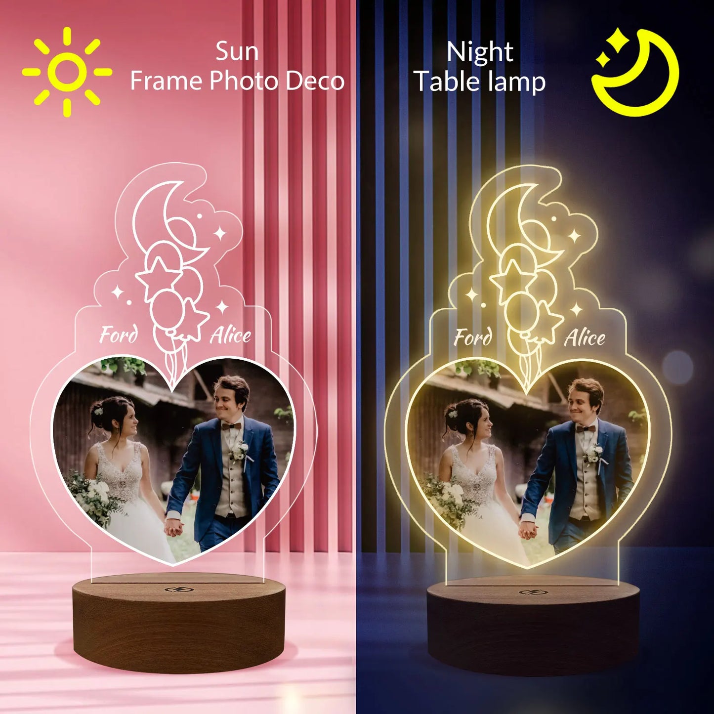 Personalised Photo Frame, Personalized Gifts with Photo, Personalized Night Light Couple Man Woman Family Friends for Birthday