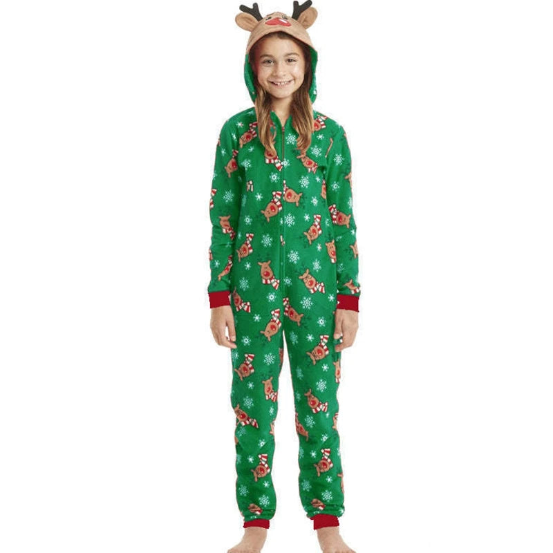 Christmas Moose Print Family Matching Pajamas - Cozy Hooded Jumpsuits for the Whole Family