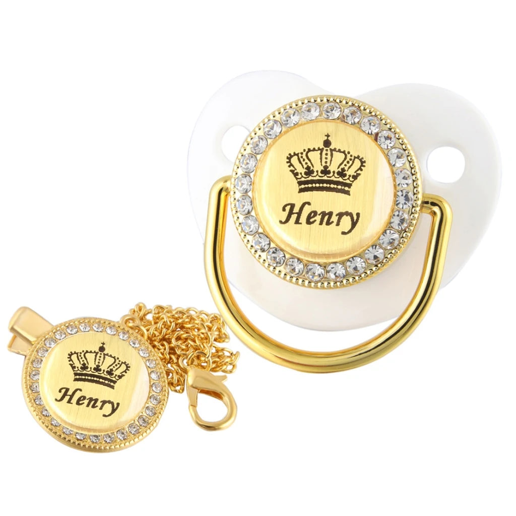 Personalized Baby Pacifier with Crown Design & Chain Clip