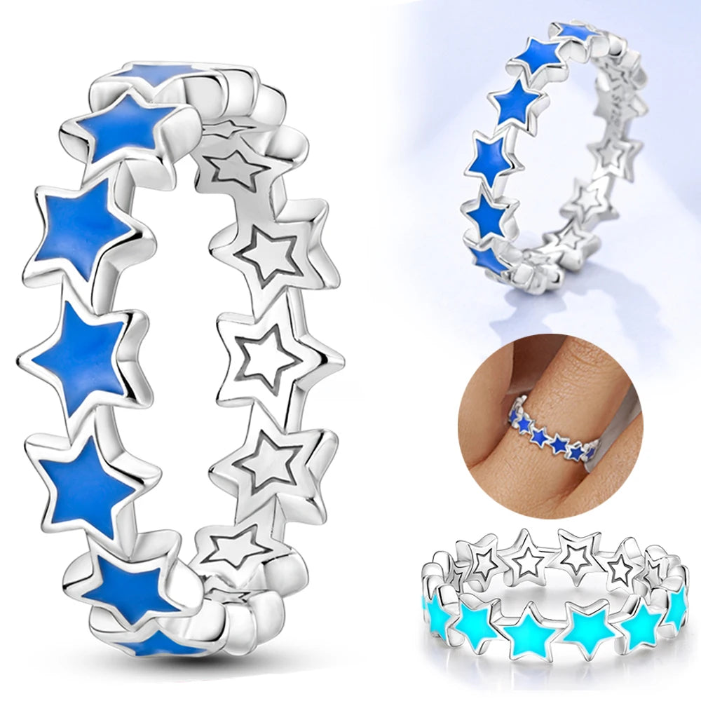 Women’s Colorful CZ Square Ring - Silver Star and Moon Jewelry