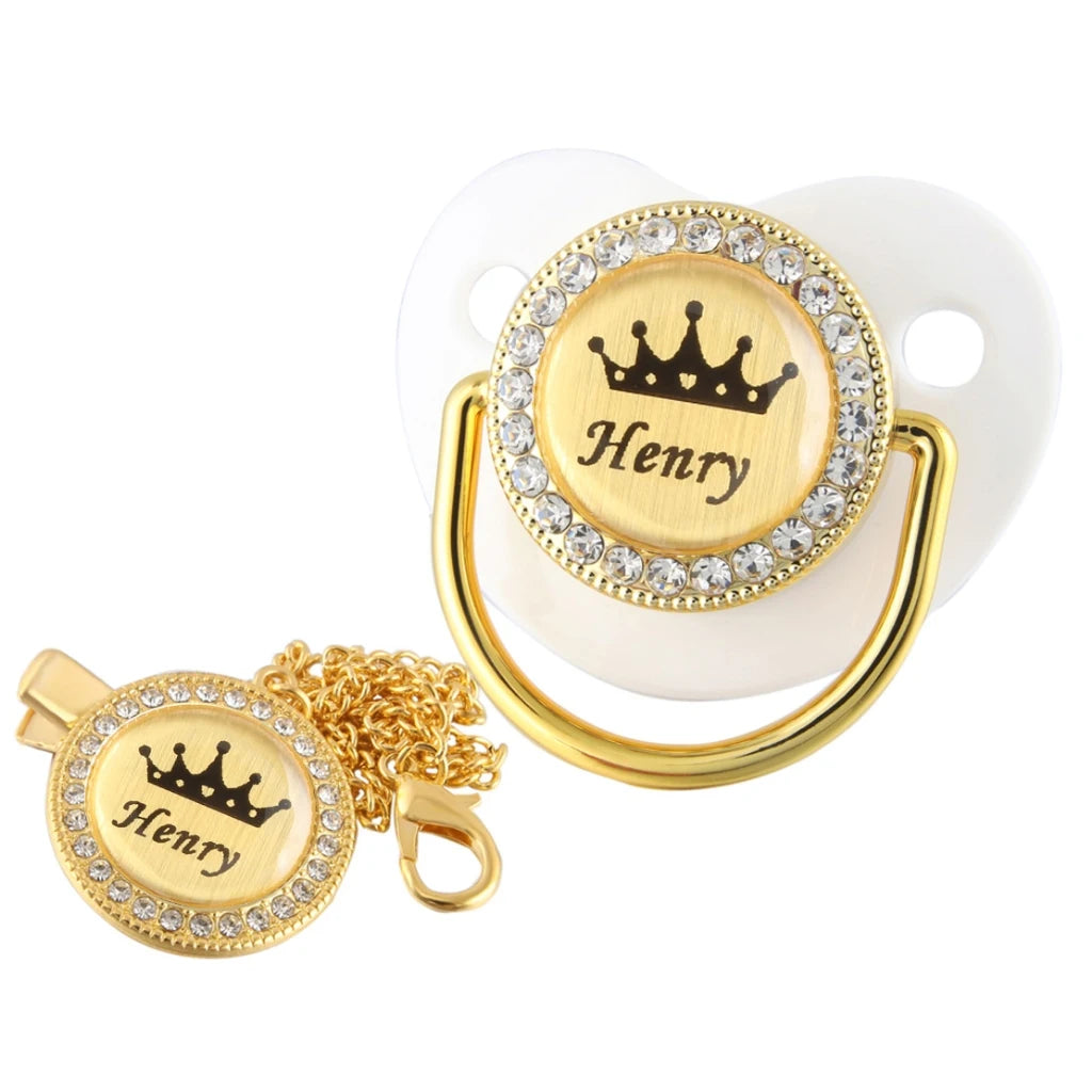 Personalized Baby Pacifier with Crown Design & Chain Clip