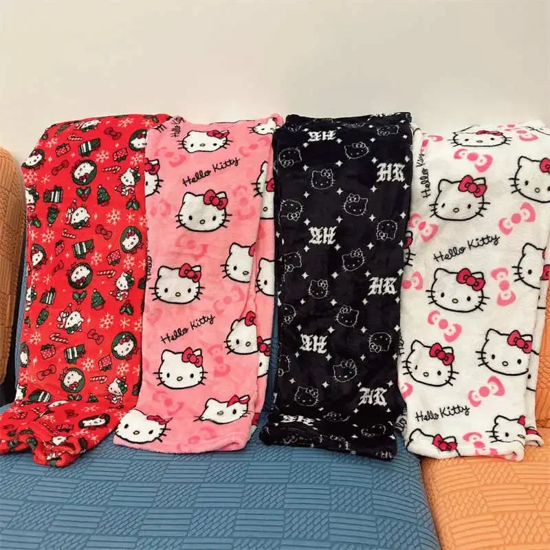 Hello Kitty Fleece Pajama Pants for Women – Thicken Anime Trousers, Ideal for Gifting