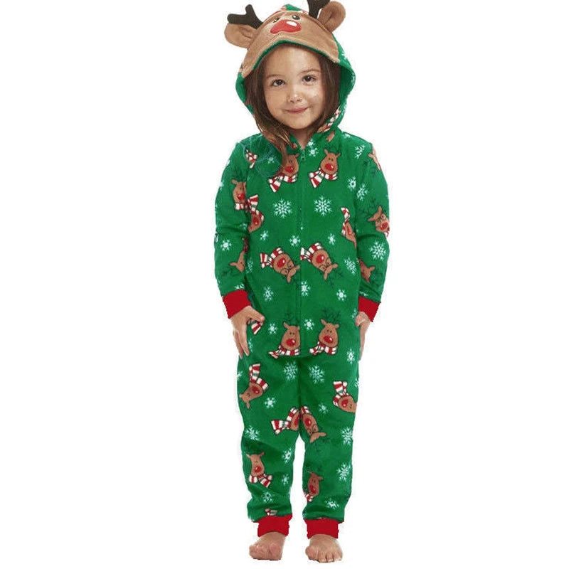 Christmas Moose Print Family Matching Pajamas - Cozy Hooded Jumpsuits for the Whole Family