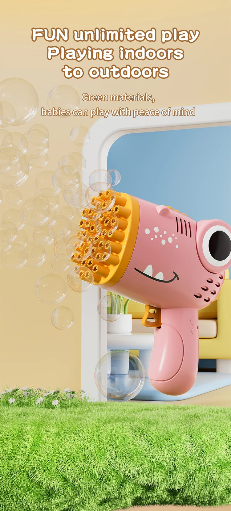 Bubble Gun with 40 Holes - Handheld Dinosaur Design for Kids' Outdoor Adventures