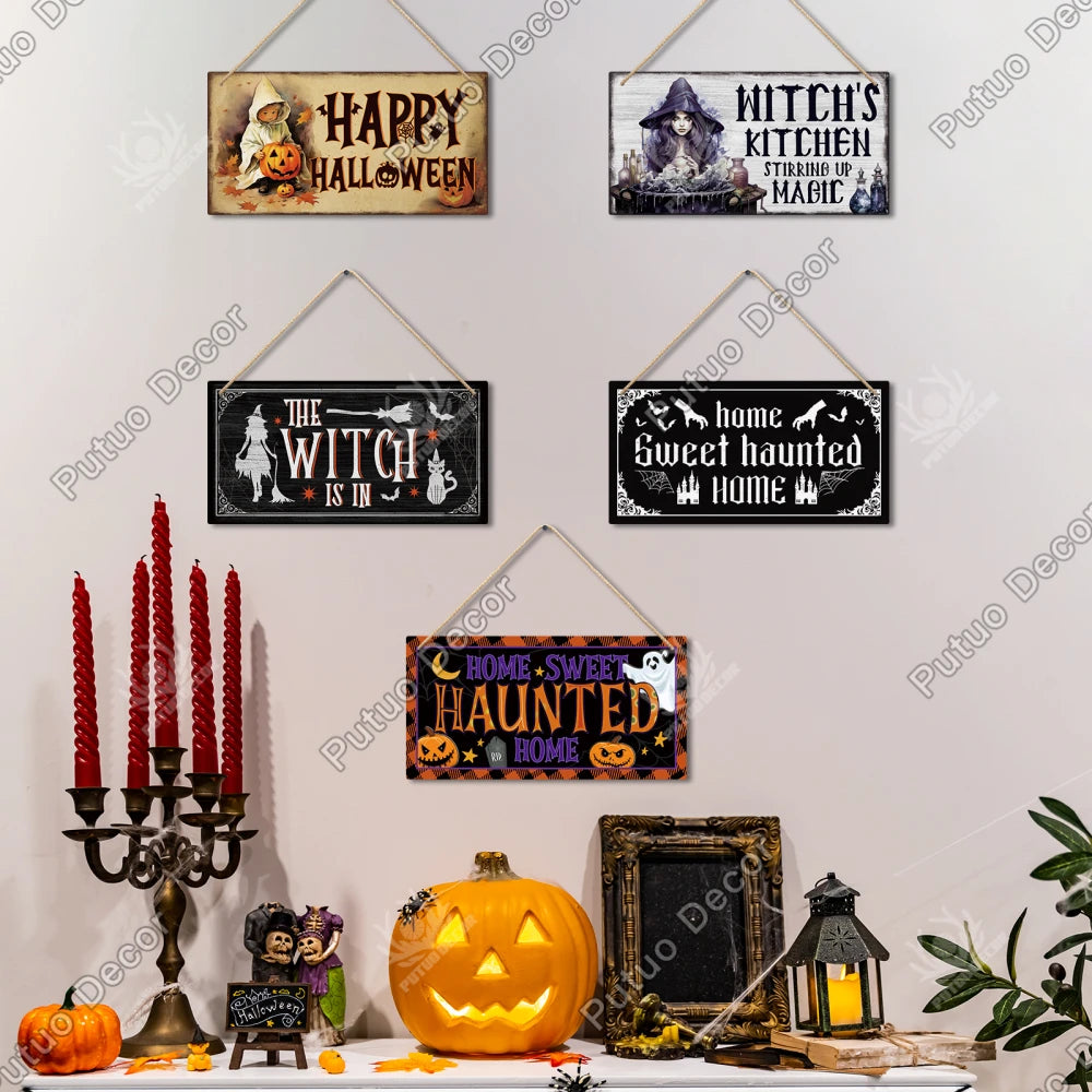 Putuo Decor Happy Halloween Wooden Sign | Hanging Plaque for Home, Cafe, Coffee Shop, Office