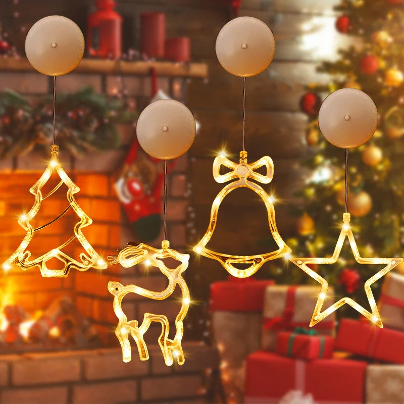 Festive LED Hanging Ornaments - Snowflake Santa Deer Lights