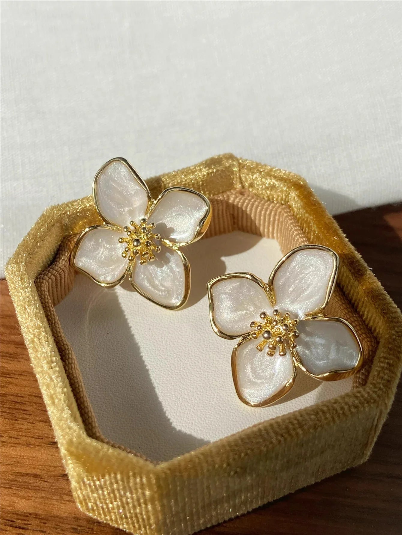 Romantic Hibiscus Dropped Glaze Earrings - French-Inspired Wedding Jewelry