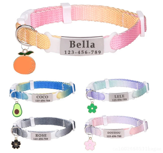 Personalized Pet Collar with Colorful ID Tag - Custom Engraved Nameplate