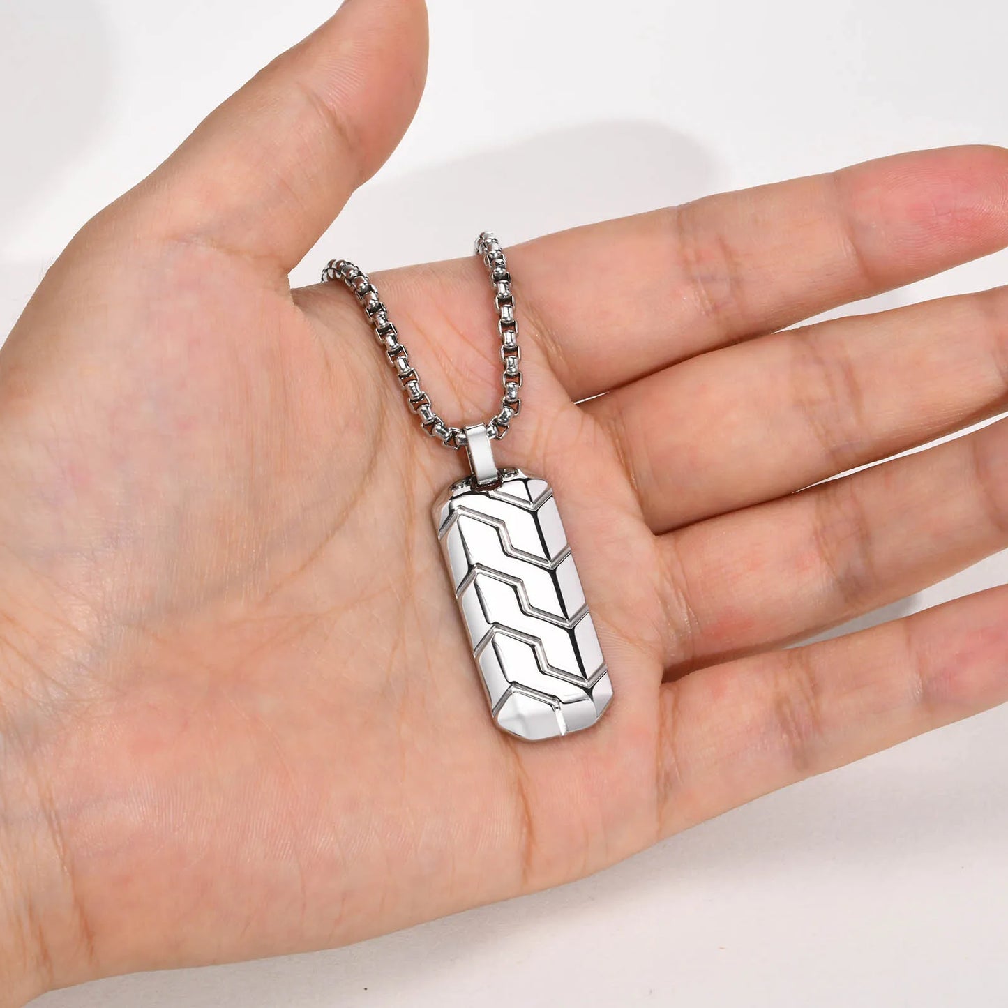 Cool Punk Tire Pattern Bar Pendant Necklace for Men and Boys