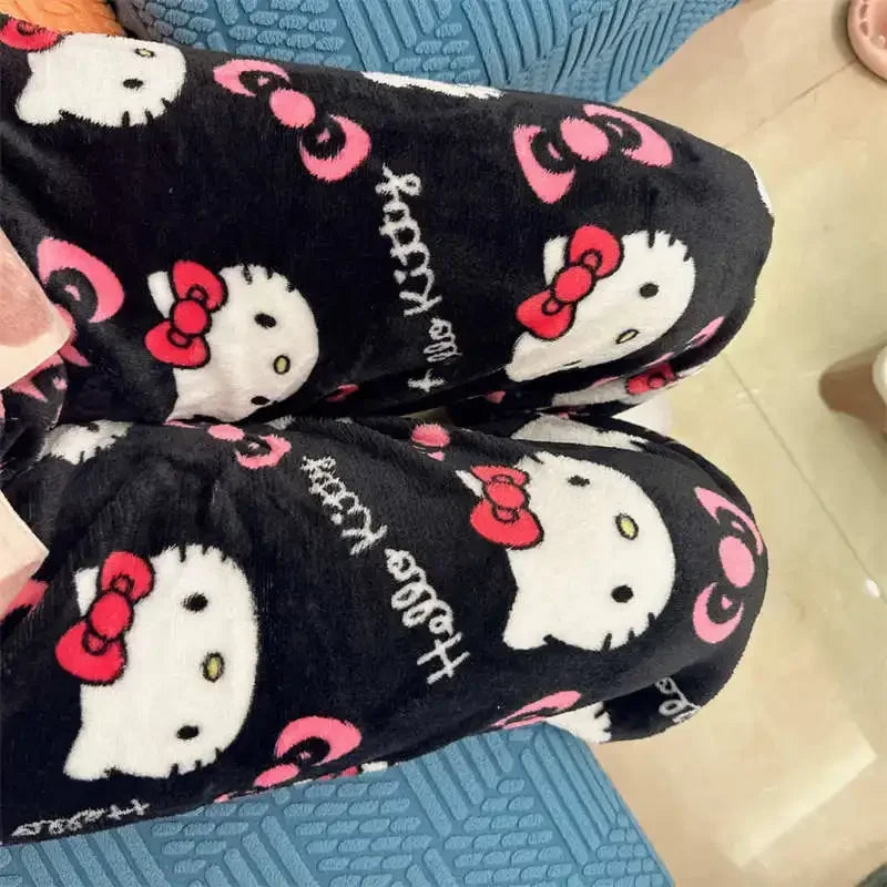 Hello Kitty Fleece Pajama Pants for Women – Thicken Anime Trousers, Ideal for Gifting