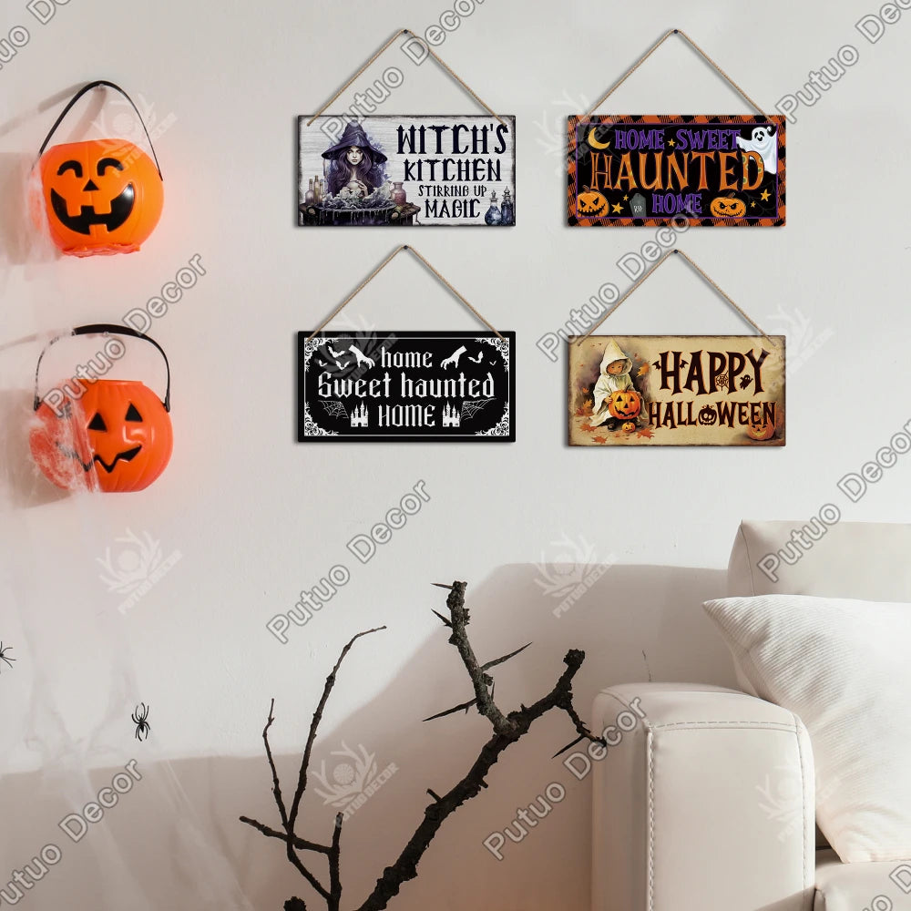 Putuo Decor Happy Halloween Wooden Sign | Hanging Plaque for Home, Cafe, Coffee Shop, Office