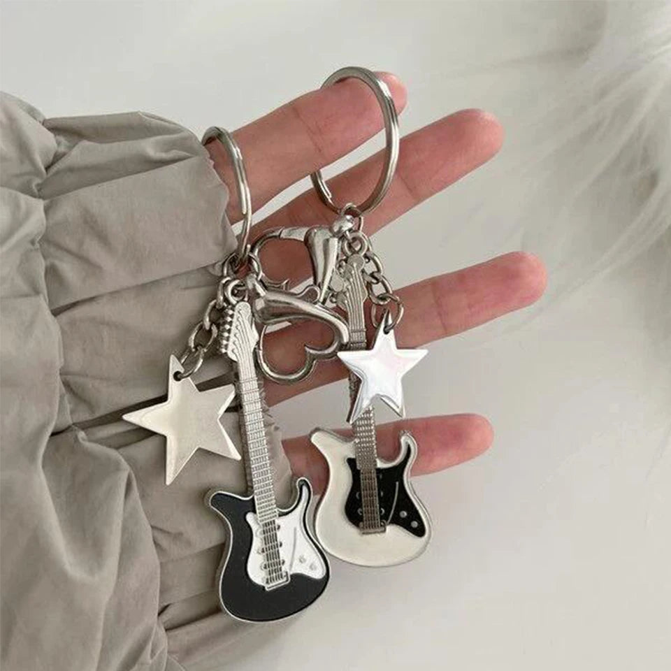 Cool Guitar Love Heart Key Chain - Trendy Punk Jewelry Gift for Him and Her