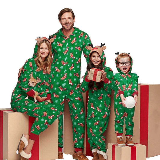 Christmas Moose Print Family Matching Pajamas - Cozy Hooded Jumpsuits for the Whole Family