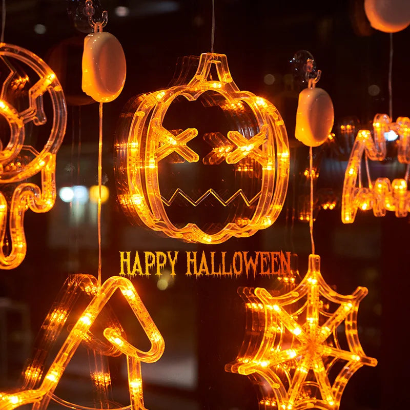 Halloween Window Lights - Pumpkin, Spider, Ghost, Witch Hat LED Decorations