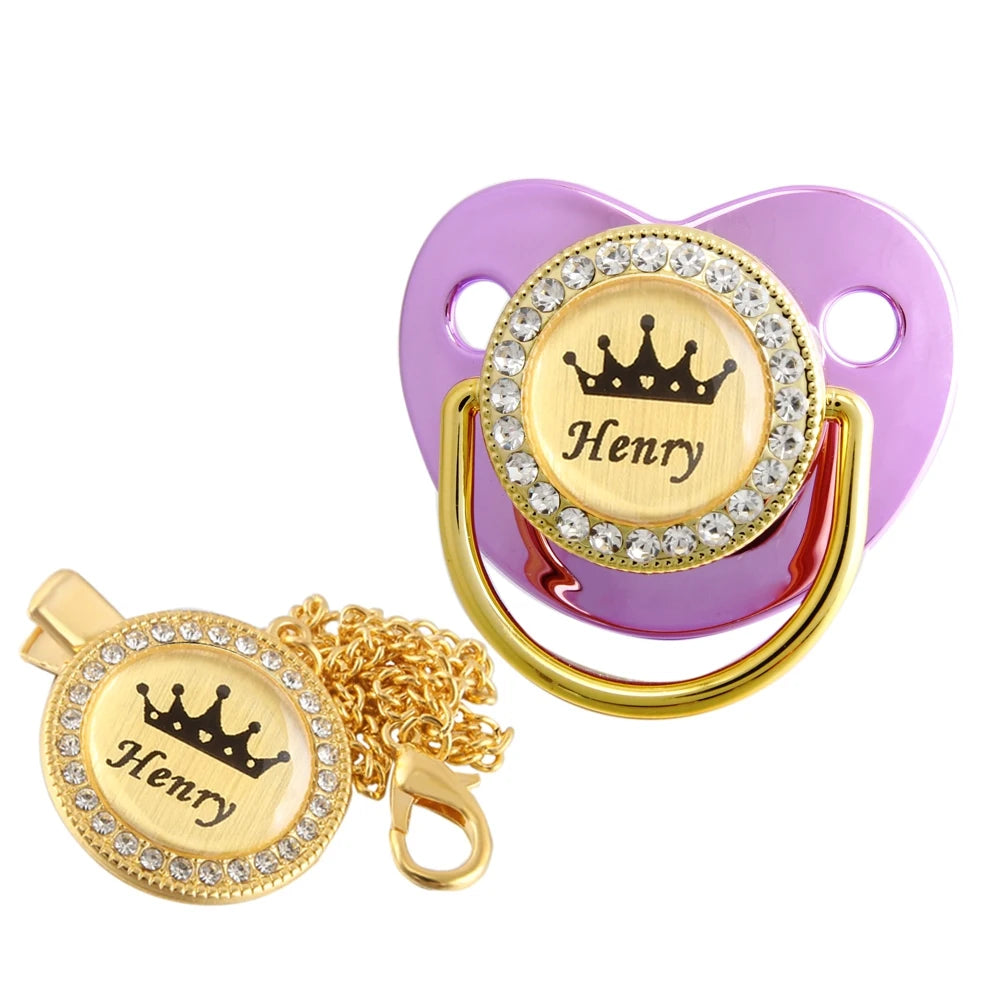 Personalized Baby Pacifier with Crown Design & Chain Clip