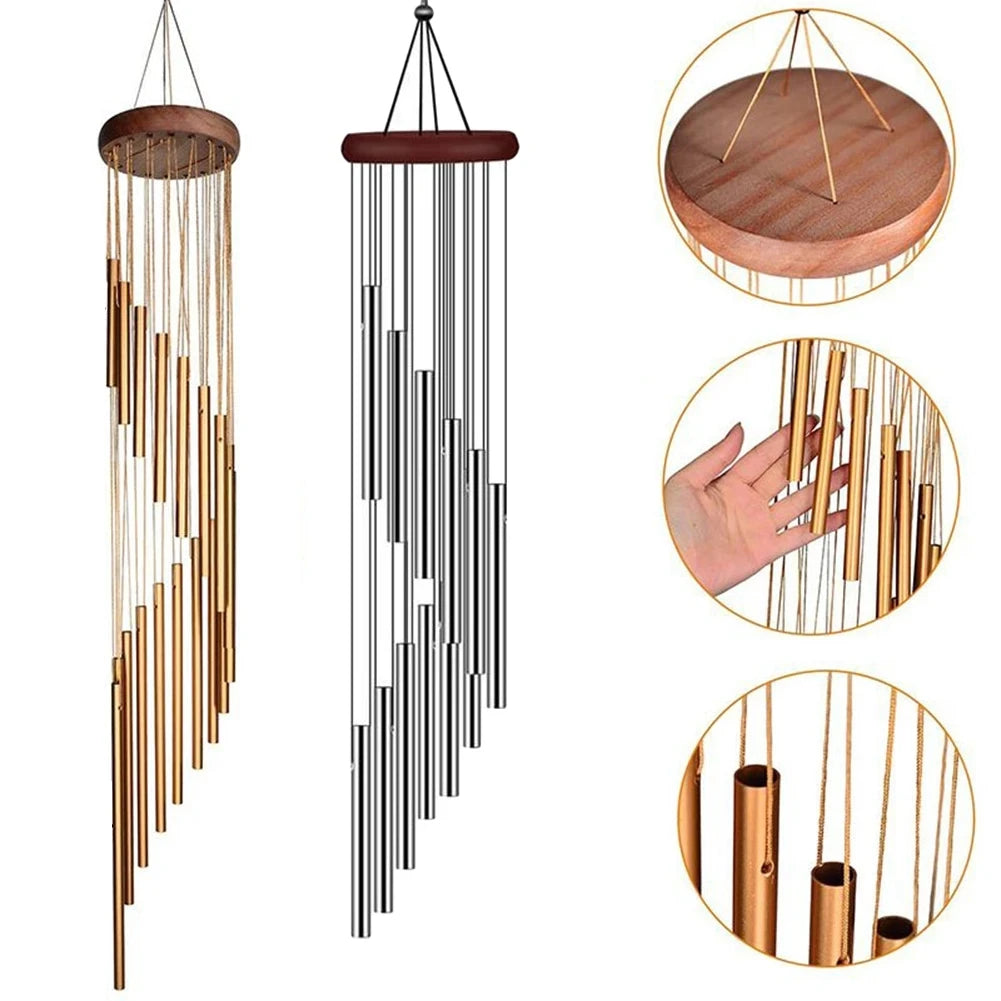 12-Tube Aluminum Alloy Wind Chimes - Gold & Silver Bells for Outdoors