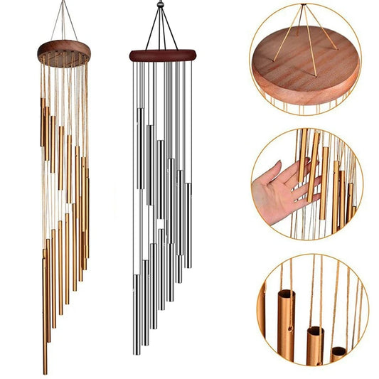 12-Tube Aluminum Alloy Wind Chimes - Gold & Silver Bells for Outdoors