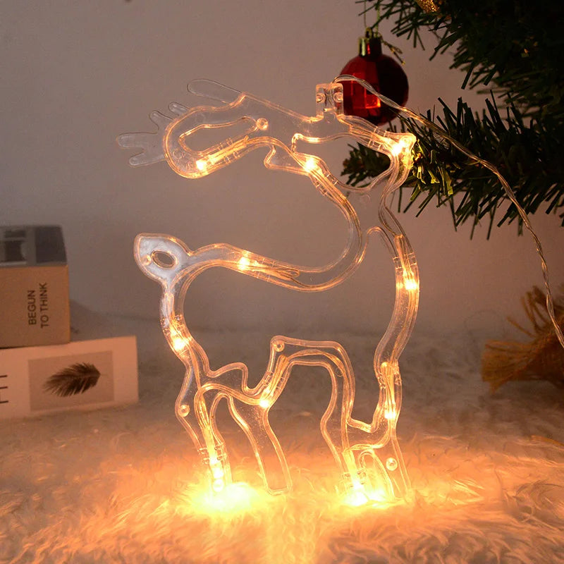 Festive LED Hanging Ornaments - Snowflake Santa Deer Lights