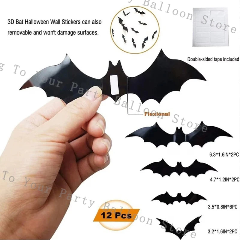 Halloween Balloon Garland Arch Kit - Skeleton & Bat Foil Balloons with Bat Stickers for Halloween Birthday Party Decor