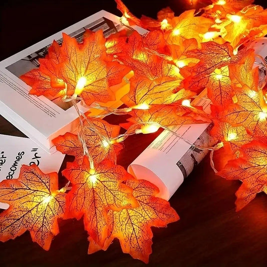 LED Thanksgiving Maple Leaf String Lights - Battery Powered Garland for Halloween & Holiday Decor