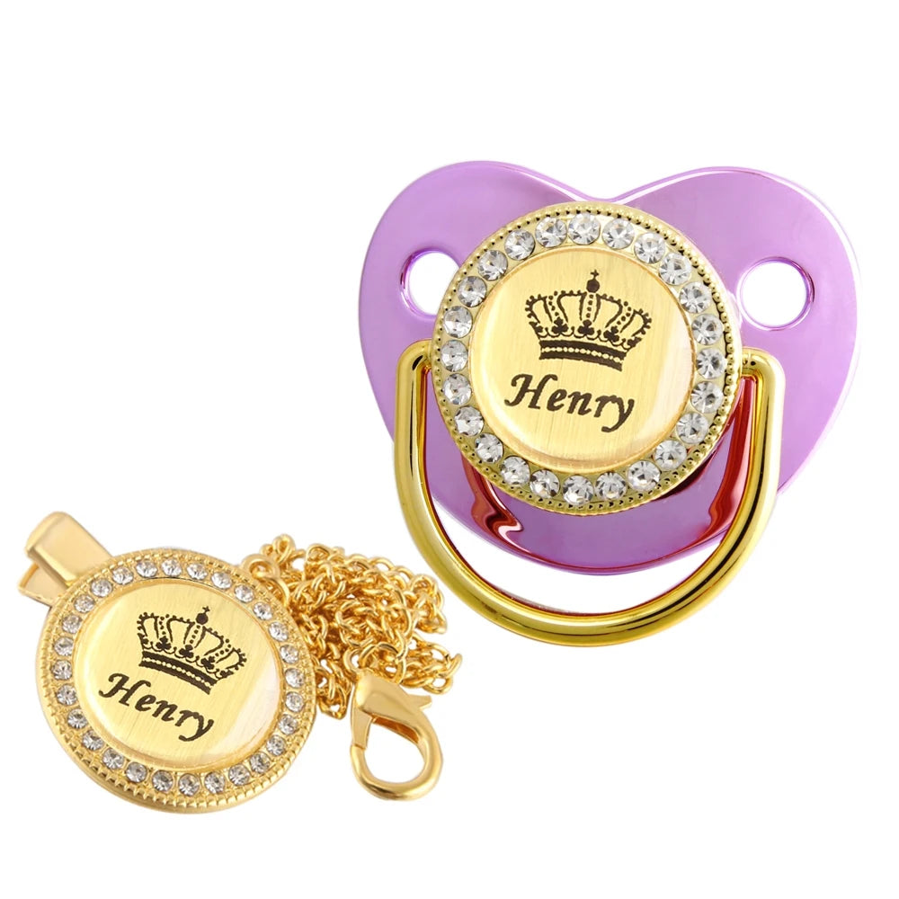 Personalized Baby Pacifier with Crown Design & Chain Clip